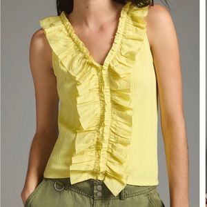 Pilcro Ruffled Sleeveless Top in Honeydew - Size M